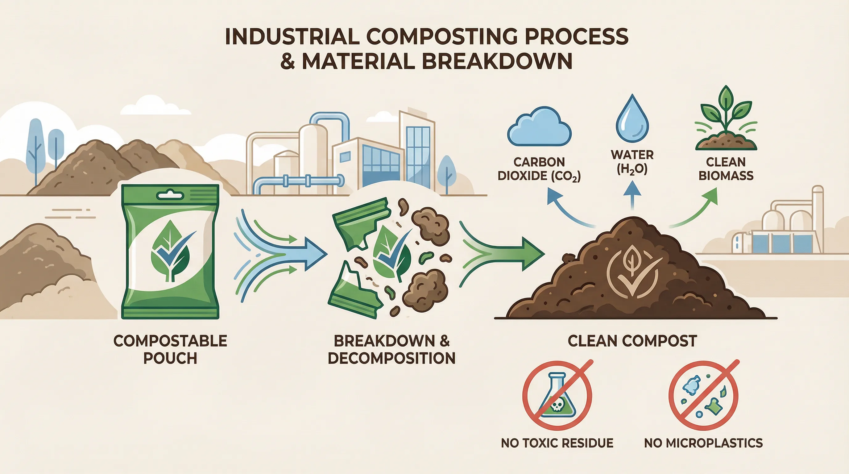 Commercial composting process breakdown and timeline for BPI certified packaging