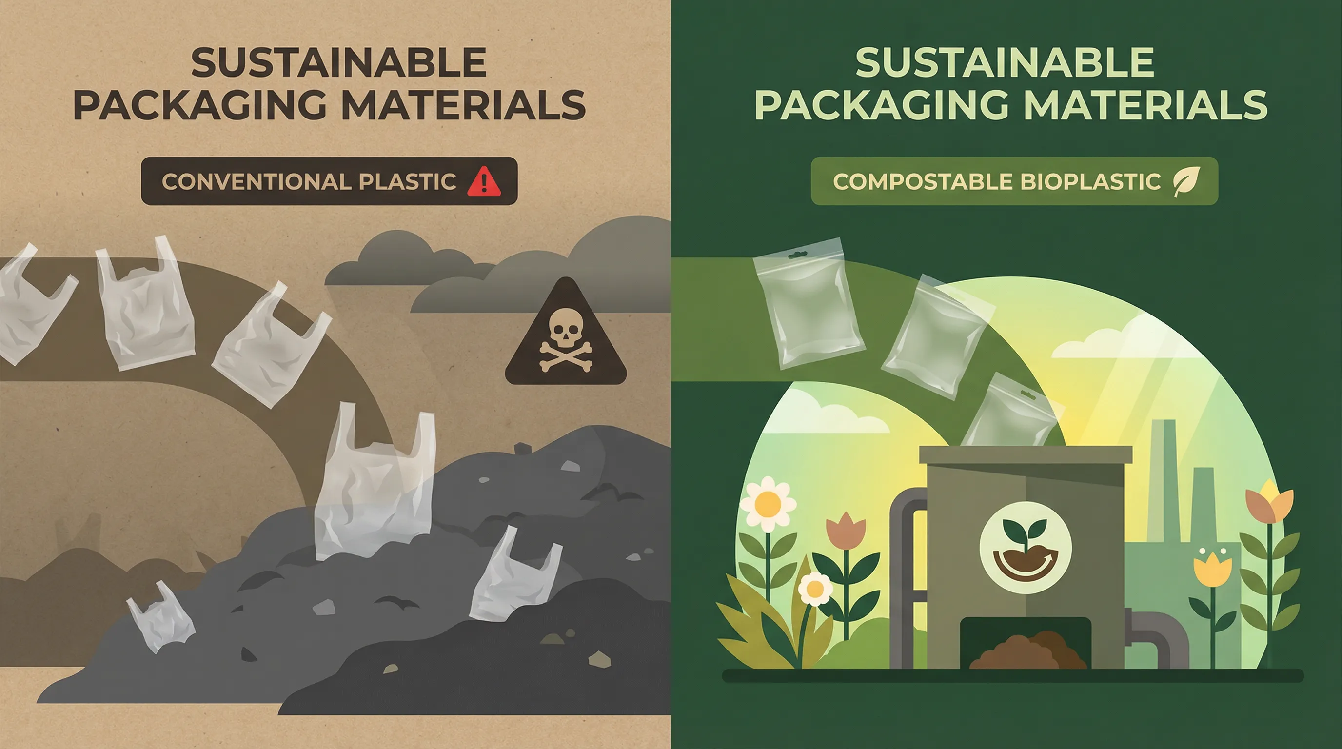 Comparison chart between conventional and compostable plastics