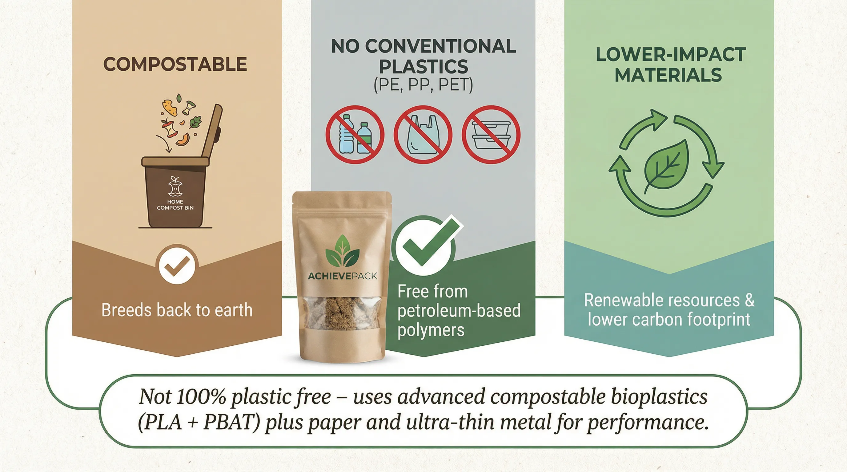 Plastic-free vs compostable stand-up packaging comparison