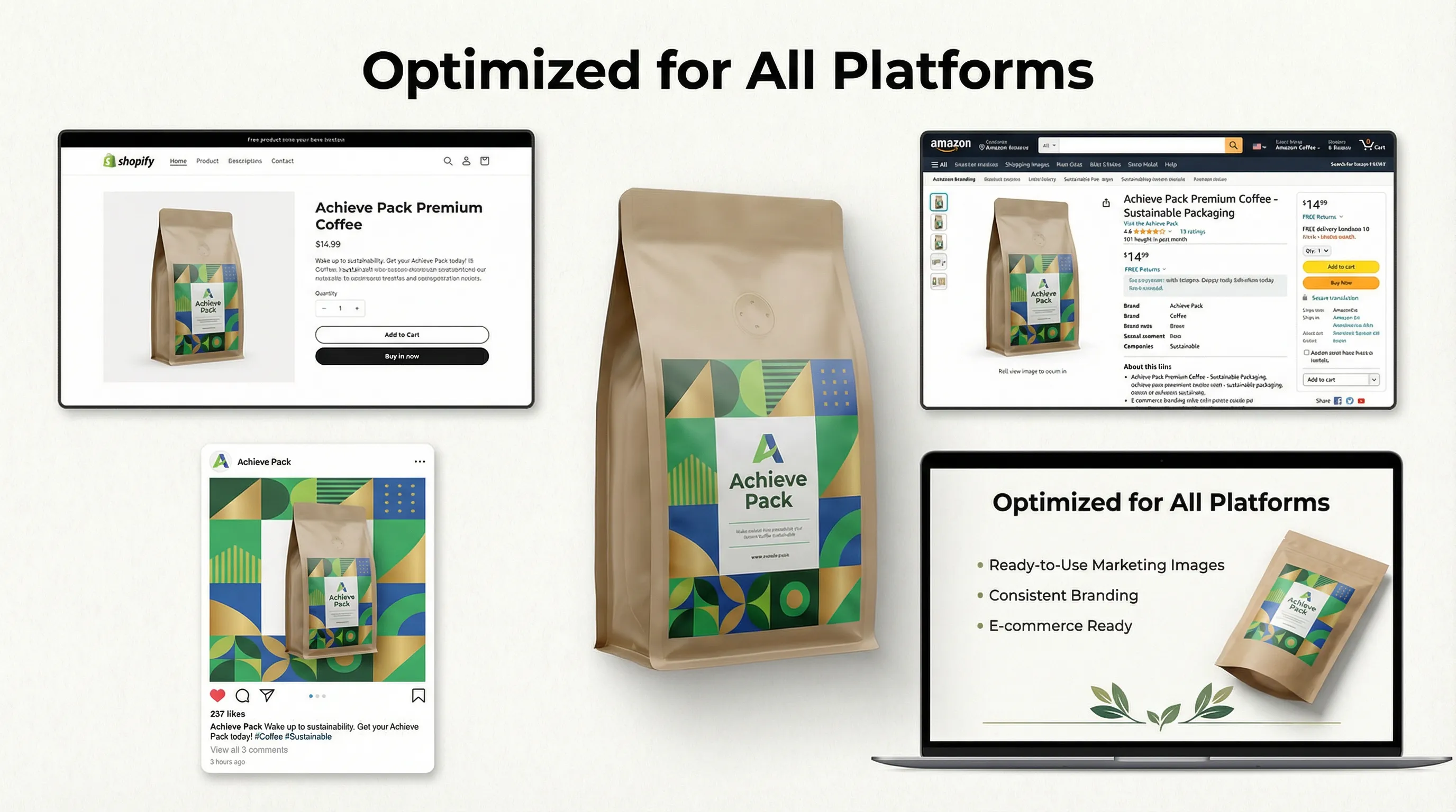 Packaging mockups for multiple marketing channels