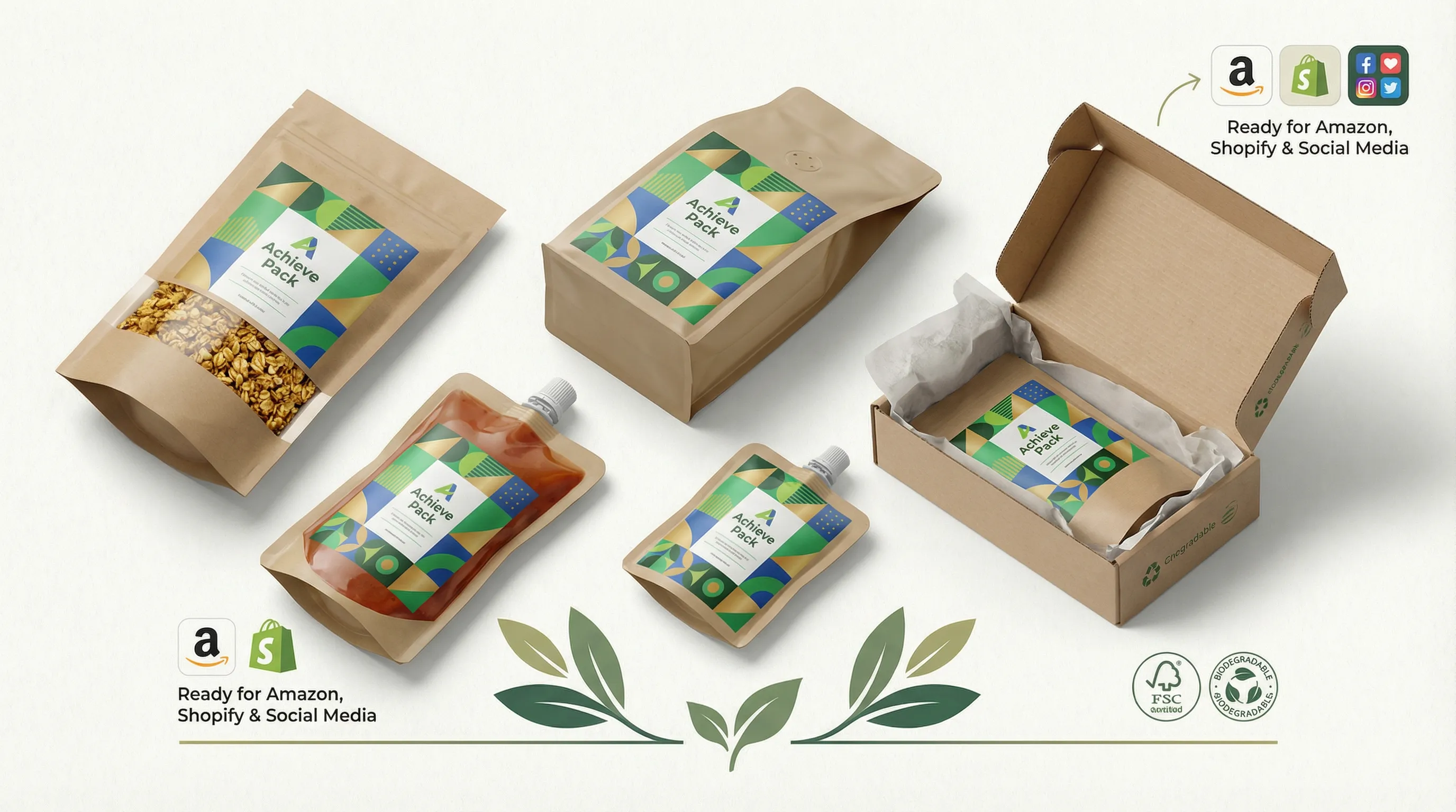 3D packaging mockups front angled and lifestyle views