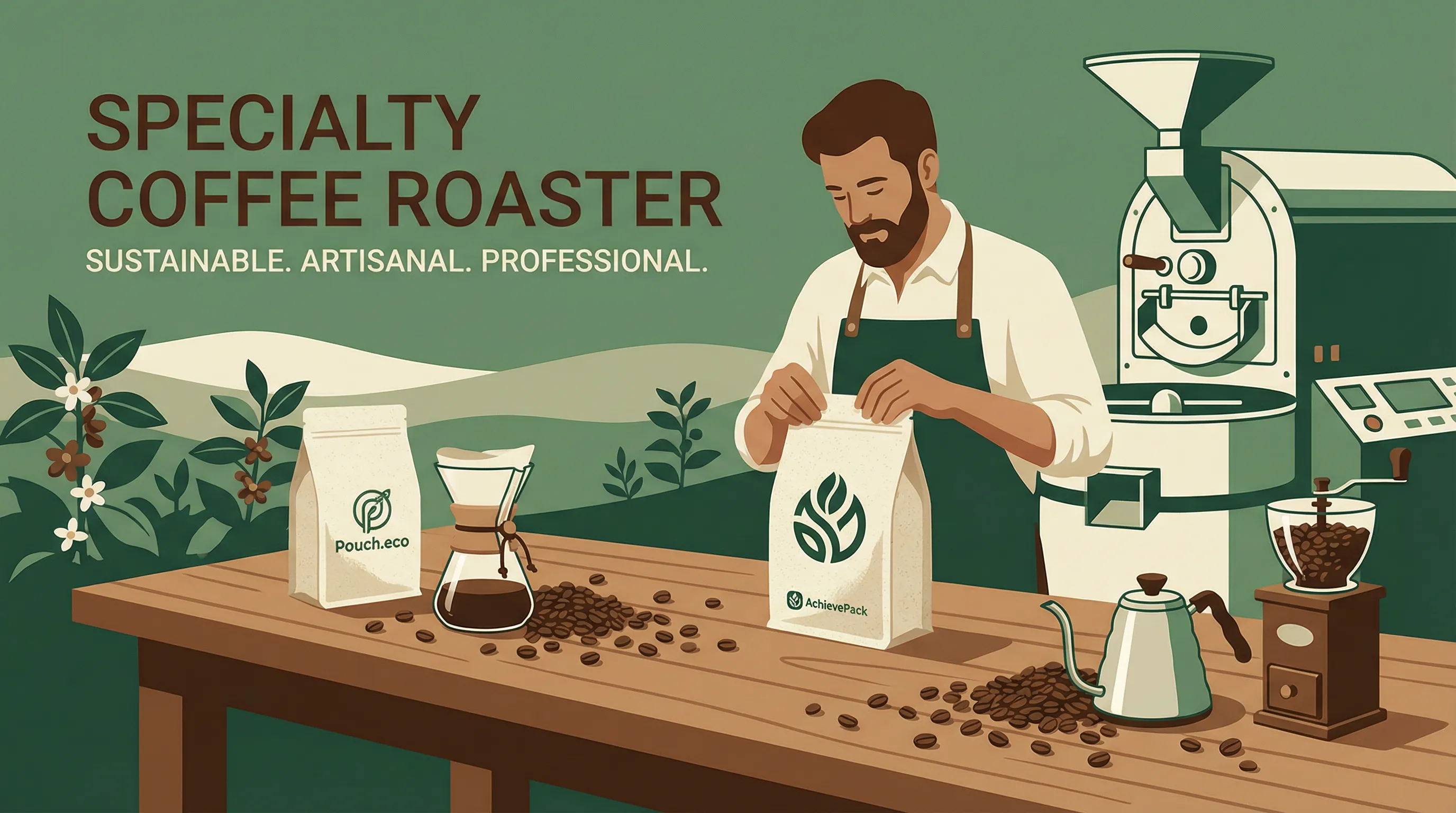 Earthy organic compostable coffee pouch mockup