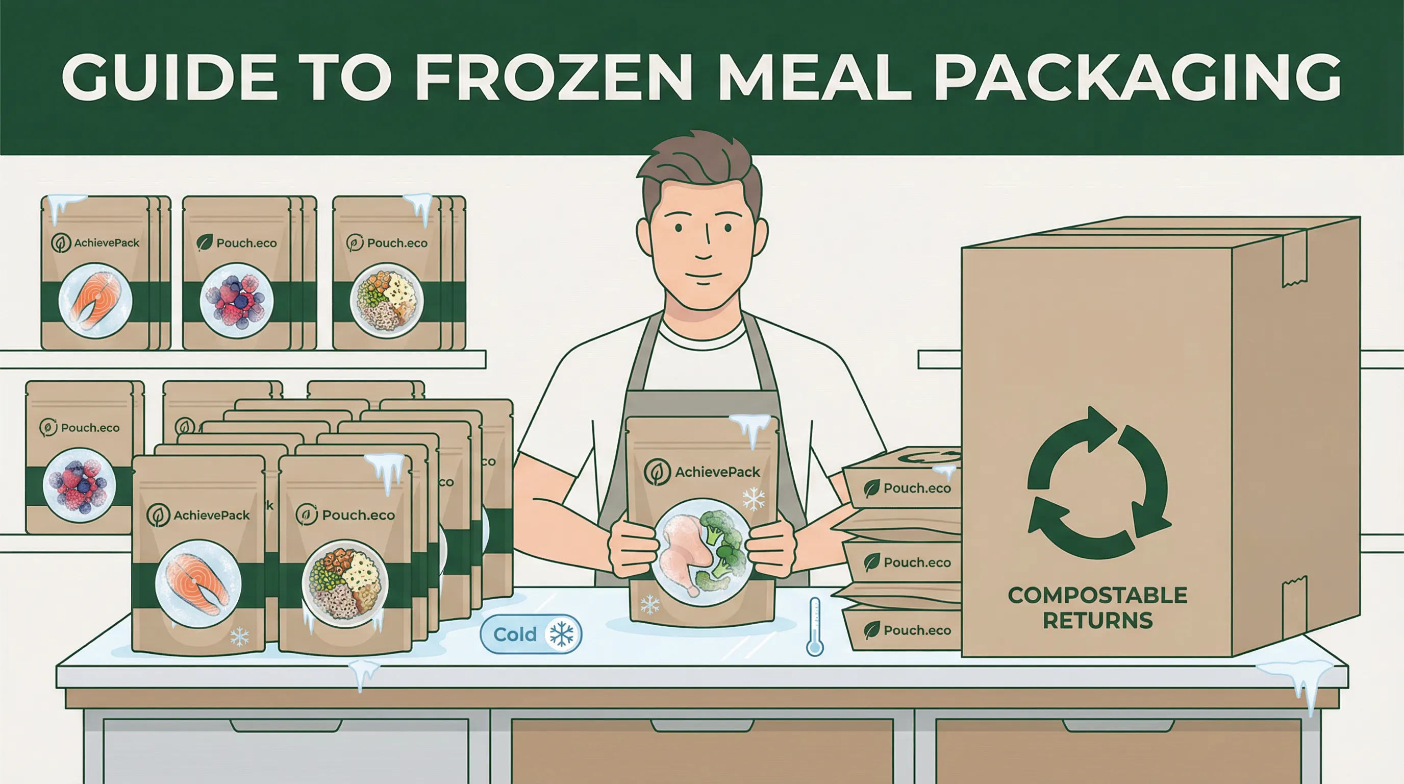 Premium frozen food stand-up pouch packaging mockup
