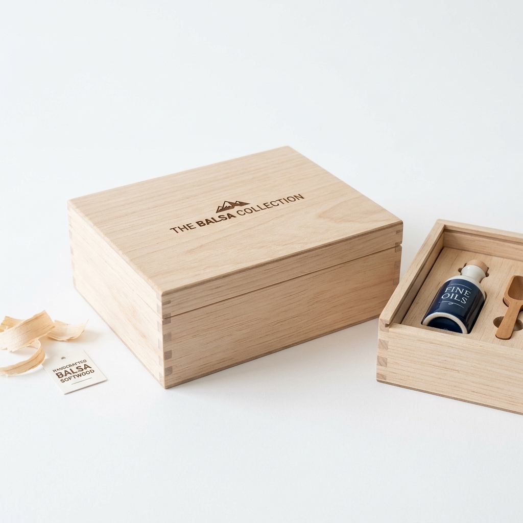 Premium Balsa soft wood packaging hero shot