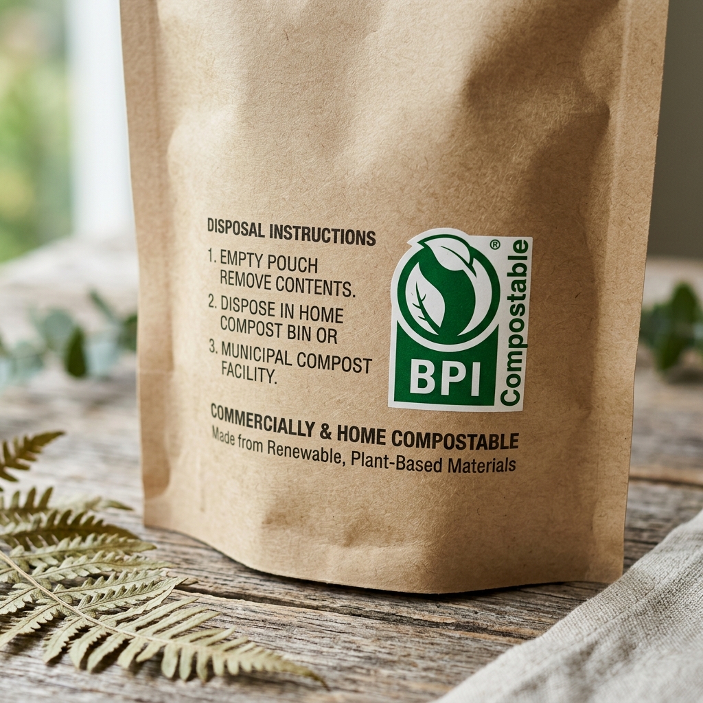 A generic green leaf logo on packaging with vague 'eco friendly' claims