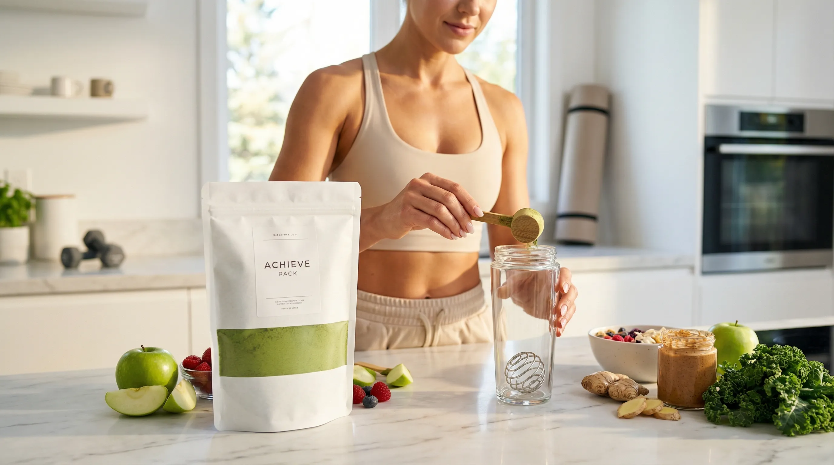 Wellness superfood protein powder packaging design mockup