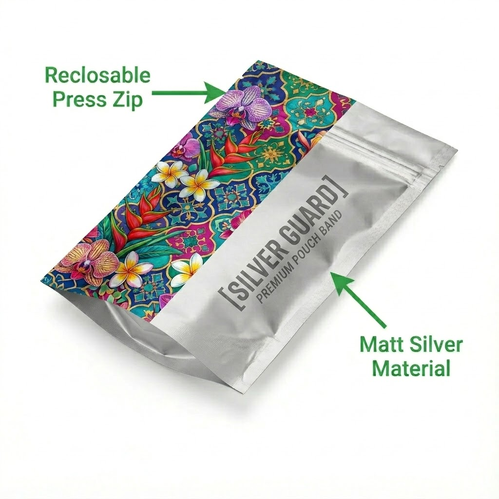 260 mm x 325 mm + 120 mm Stand Up Pouch ( Full Matte Finish PE70 )