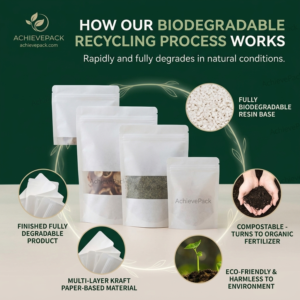 Unprinted White Kraft Compostable and Biodegradable Zipper Stand Up Pouch