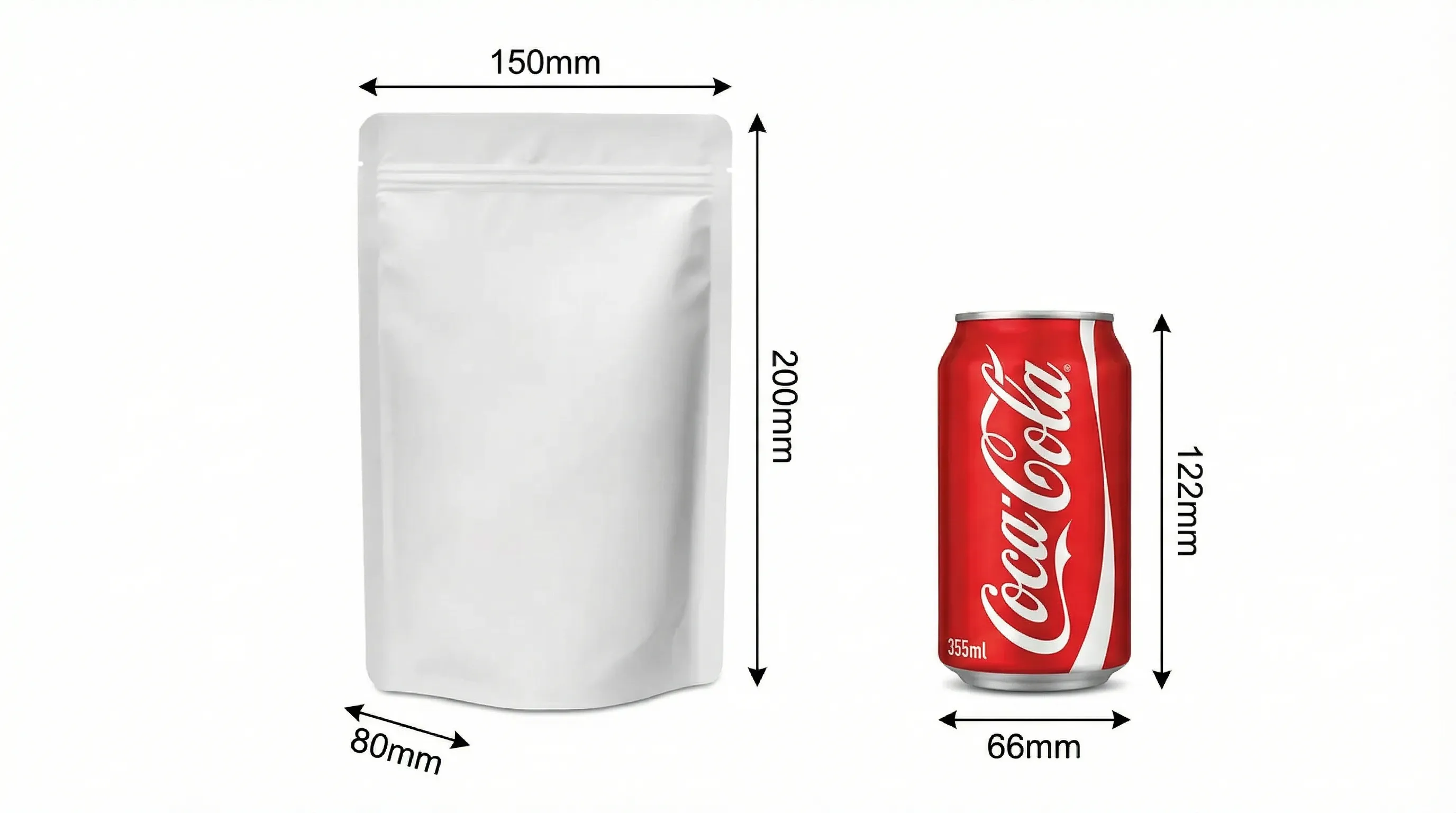 Stand-up pouch size S compared to cola can